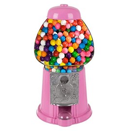 11-Inch Mini Gumball Machine - Vintage Candy Dispenser with Glass Globe, Metal Base, and Free Spin Coin Mechanism by Great Northern Popcorn (Pink)