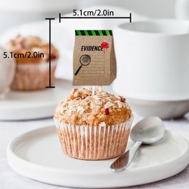 Dessert Cupcake Topper Pick for Mystery Crime Clue Evidence Detective Suspect Theme Decor Supplies Woman Man Happy Birthday Party Decoration set 18pcs Glitter