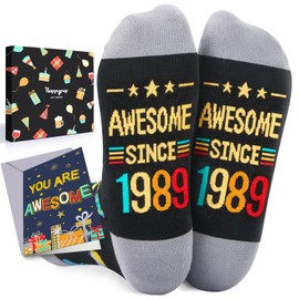 HAPPYPOP 35th Birthday Gifts Ideas for Men - 1989 Birthday Socks With Greeting Card, Best Gifts for 35 Year Old Man Woman