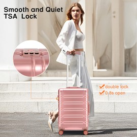 VentureVault All Aluminum Carry On Luggage 22x14x9 Airline Approved，Zipperless Luggage Premium Aluminum Suitcase Luggage, Hard Shell Carry On Luggage with Spinner Wheels (rose gold, 20inch)
