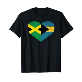 Jamaica Bahamas Flag Heart Jamaican Bahamian T-Shirt