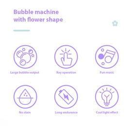 Bubble Machine with Sound Lamp Vertical Bubble Maker for Birthday Outdoor Wedding Christmas Party Rechargeable Sunflower Shaped Automatic Bubble Machine