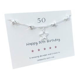 My Posh Shop 50th Birthday Solid Sterling Silver Five Star Bracelet