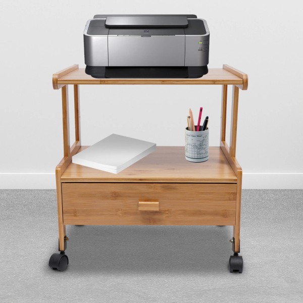 Unbranded Printer Stand Wheels 2 Tiers Shelf Desk Machine Bamboo