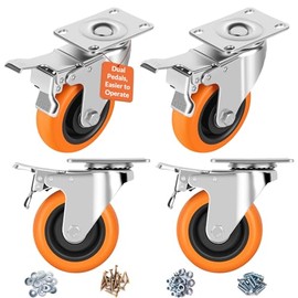 Caster Wheels, 4" Casters Set of 4 Heavy Duty - Dual Pedal Locking Casters with ON/Off Tabs (Easier to Operate), Swivel Plate Caster, No Marks Castor Wheels for Carts Furniture and Workbench