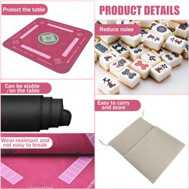 2F22E Mahjong Mat, Noise Reduction Non-Slip Mahjong Mat for Table, 32.4 * 32.4 Inch Mahjong Table Mat for Poker, Board Games Table Mat, Card Games, Tile Games, Dominoes (Pink)