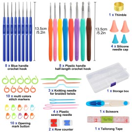 NSIoutlet 16pcs Crochet Hook Set Ergonomic Sewing Needle Easy Grip Bright