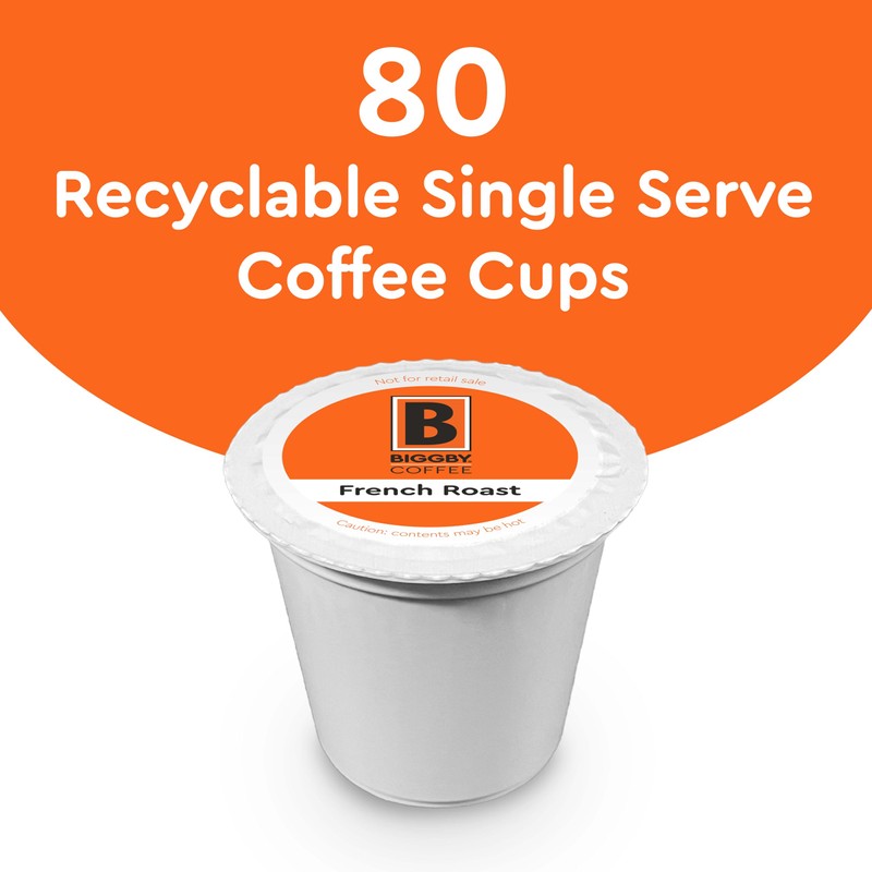 Biggby French Roast, Single Serve Coffee, Recyclable Plastic Cups, 80