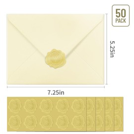 50 PCS Cream Colorful A7 Envelopes with Stickers, 5x7 Envelopes for Greeting Cards, Great for Invitations, Wedding Invitation, Birthday, Baby Shower, Graduation