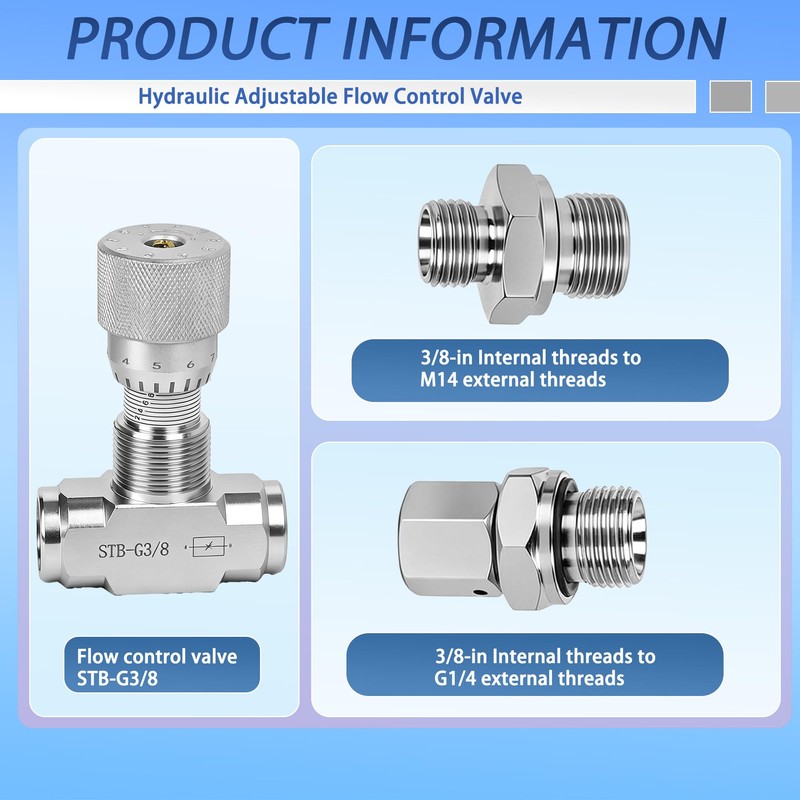 Hydraulic Adjustable Flow Control Valve Compatible with Mini Excavator Hydraulic