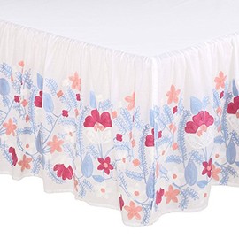 Camilla Embroidered Floral Blue and Coral Crib Dust Ruffle by The Peanut Shell