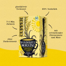 Cupper Wonderful Morning Organic Herbal Tea Mate Lemon Verbena Tea 80 Unbleached Tea Bags Eco Friendly Fair Trade Pack of 4