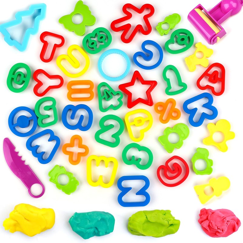DOITEM Play Dough Tools Set for Kids Letter Molds,Numeral Molds