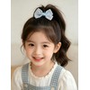 女の子用 水色チェックリボン ヘアゴム&クリップセット 2セット計4個入り 幼稚園 普段使い お出かけ 姉妹お揃い ヘアアクセサリー (ブルー)bl
