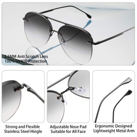 ProudDemon Rahmenlos Men's Aviator Sunglasses Women's UV400 Retro Men's Aviator Glasses Unisex, Black Frame & Grey Lens