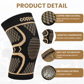 AOOWU Copper Knee Support for Women/Men, 2 Pack Knee Compression Sleeves for Knee Pain, Knee Support Brace for Arthritis, Joint Pain, Ligament Injury, Meniscus Tear, ACL, MCL, Running, Sports, Squats