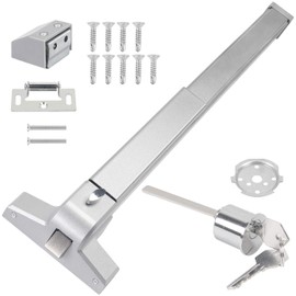 Stainless Steel Commercial Door Push Bar Panic Exit Device with Exterior Lever Emergency Lock and 2 Keys - Fits 28"-36" Wood & Metal Doors Silver