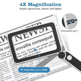 MoKo Magnifying Glass for Reading, Rechargeable 4X Full Page Book Magnifier, Magnifying Glass with Light 3 Modes, Folding Handheld Reading Magnifiers for Seniors Elderly Low Visions,Black