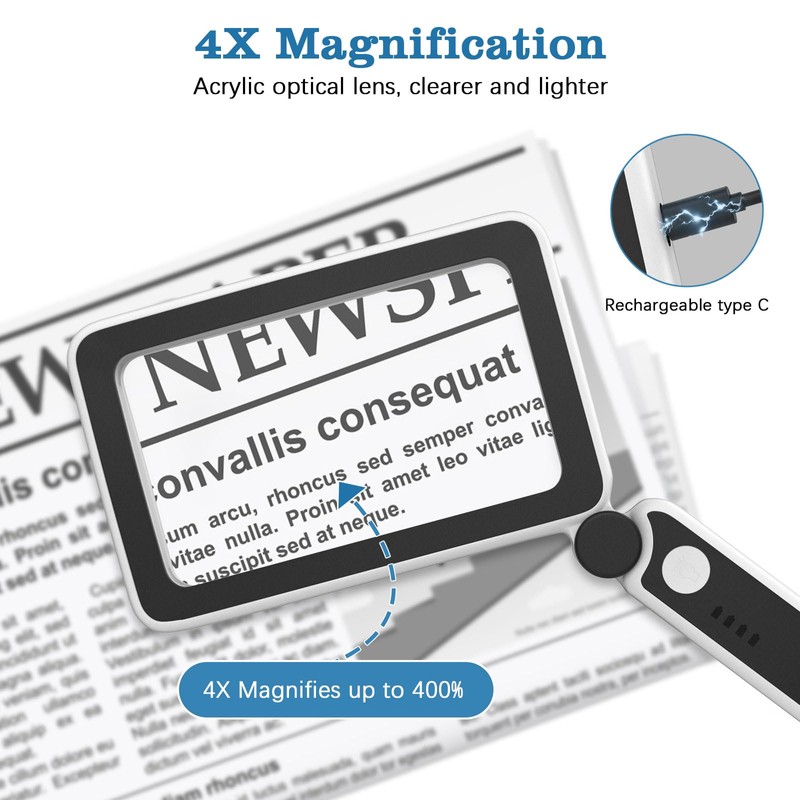 MoKo Magnifying Glass for Reading, Rechargeable 4X Full Page Book
