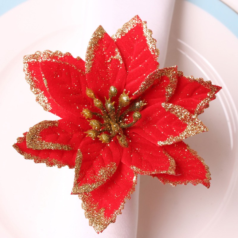 6PCS Napkin Set Red Elegant Christmas Flower Napkin for Birthday