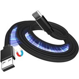 Magtame Magnetisches USB A zu USB C Kabel 3.3ft / 1m, Coiled 3A Schnellladen Flaches USB-C Kabel, organisierte Anti-Verwirrung geflochtene Datensynchronisierung Typ-C Ladekabel