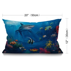 BGBDEIA Oblong Cushion Cover Farmhouse 12x20 Inch Soft Linen Throw Pillowcase Under Sea Fish Sharks Pillow Cover for Couch Bed Sofa Chair,30 x 50 cm