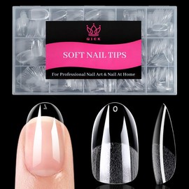 Qiek Medium Round False Nail Tips, 15 Sizes 510 PCS Clear Soft Press On Fake Nail Pre-shaped Half Matte Full Cover Gel Nail Tips Extensions Strong Thick Long Lasting for DIY Beginners & Salon Manicure