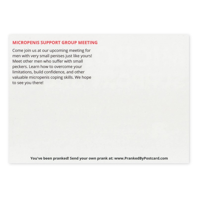 Crazy Novelty Guy (25-Pack) Bulk Prank Postcards - Micropenis Support