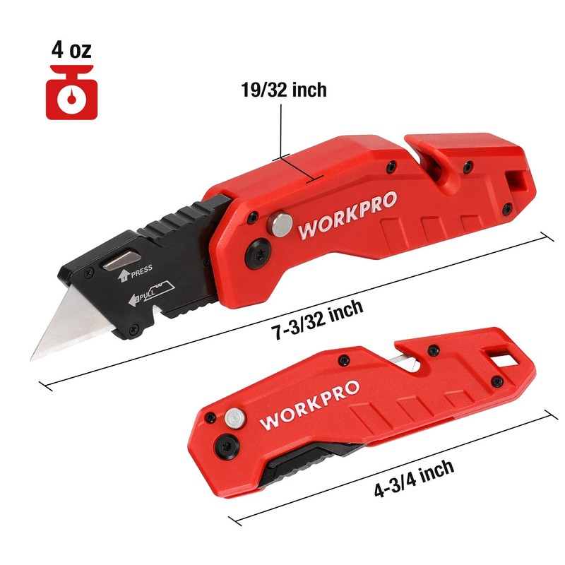WORKPRO Folding Utility Knife, Quick Change Blade, Lightweight Nylon Handle,
