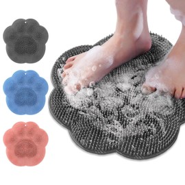 Shower Foot Back Scrubber Massage Pad, Exfoliating Bath Wash Pad, Wall Mounted Slip Suction Cups, Shower Foot Cleaner Dead Skin, Massager Cleaner Wash Brush for Use in Cleaner Men and Women (Grey)