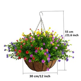 Mynse Flo Set of Hanging Basket with Chain Artificial Green Plant Eucalyptus Flower for Outdoor Balcony Decoration, Colorful (Big Basket and Artificial Flowers) Flo