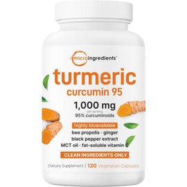 Pure Turmeric Curcumin 1000mg with Black Pepper & Ginger – 95% Curcuminoids, High Absorption for Joint & Antioxidant Support – 120 Veggie Capsules