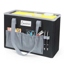 abcxgood Desktop File Organizer Box,Collapsible Hanging Filing Box,Home Office Document Storage Organizer with Front Pocket and Handles, Letter Size Folder. (BLACK)