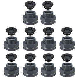 PATIKIL PVC Bulkhead Fitting with Plug 1", 10 Pack Bulkhead Water Tank Connector with Silicone Seal Gasket Garden Hose Fitting with Plug for Rain Bucket, Sinks, Aquariums, Black
