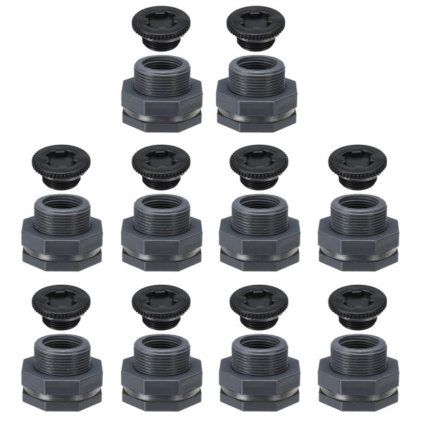 PATIKIL PVC Bulkhead Fitting with Plug 1", 10 Pack Bulkhead