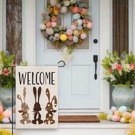 FUYUCHEN Welcome Easter Garden Flag Polka Dot Love Heart Bunny Bow 12x18 Inch Double Sided Outside Flag Yard Holiday Outdoor Decoration