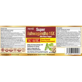 Herba Ashwagandha Supplement - 150 Capsules | 6000mg Per Day | 15:1 Extra Strength Ashwagandha Capsule with Black Pepper | Adaptogen for Energy & Stress | Made in Canada