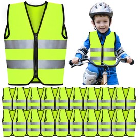 Unittype 20 Pcs Kids Reflective Safety Vest High Visibility Children Neon Vest with Zipper Construction Traffic Vest with Reflective Strips for Kids Aged 3-10, Cycling, Running, Green