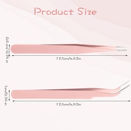 Oruola 2pcs Sticker Tweezers,Eyelash Tweezers for Lash Extensions,Stainless Steel Lash Cluster Tweezers,Straight and Curved Tip Tweezers for Crafting,Eyelash Extensions and Nail Art Sticker,Pink
