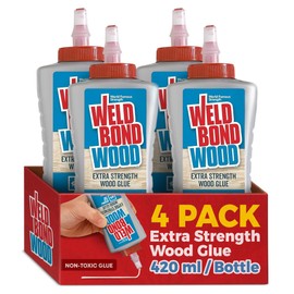 Extra Strength Wood Glue for Woodworking, Furniture Repair, Crafts, Carpentry, or DIY Projects. Non-Toxic, Heavy Duty, Water Clean-up, Sandable, Paintable & Invisible Glue Line, 4 Pack - 14.2 Bottle.
