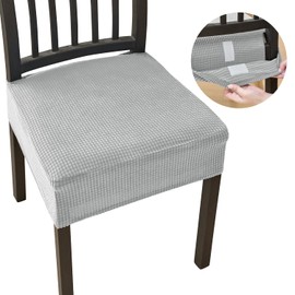 Morwealth Set of 4 / 6 Jacquard Dining Room Chairs, Seat Covers, Stretch Chair Covers, Washable Elastic Seat Cover, Universal Chair Covers for Dining Room, Hotel, Banquet (Light Grey, 4)