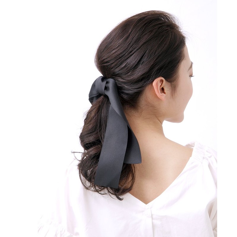 VINGTAINE H7072-BK- Asymmetrical Long Satin Ribbon Hair Clip, Beak Clip,