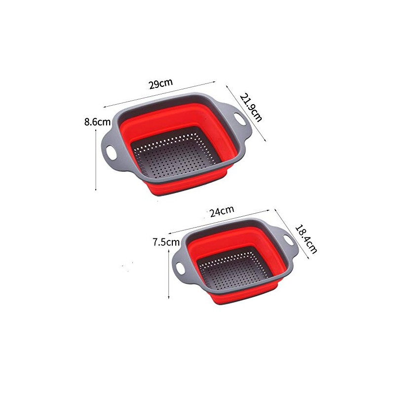 Square Collapsible Colander Set Flamingo Kitchen- 2 Collapsible Colanders (Strainers)