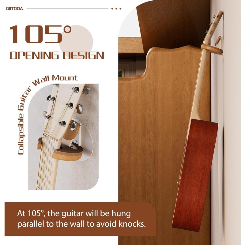 Guitar Wall Mount, Collapsible Ukulele Wall Hanger with Solid Wood,