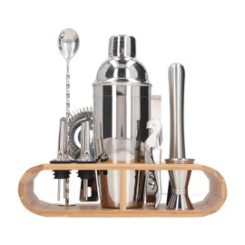 Health Gear 12 Pcs Stainless Steel Cocktail Shaker Set with Stand Complete Bartender Kit Including Martini Shaker Jigger Strainer Muddler Bar Spoon Easy Cleaning for Home and Professional