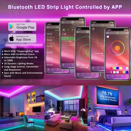 ALED LIGHT 20 m / 65.6 ft Bluetooth LED Strips, Music Sync Flexible Colour Changing RGB 5050 600 LEDs Rope Light Strips Kit LED Stripes with IR Remote Control App for Home, DIY Decoration