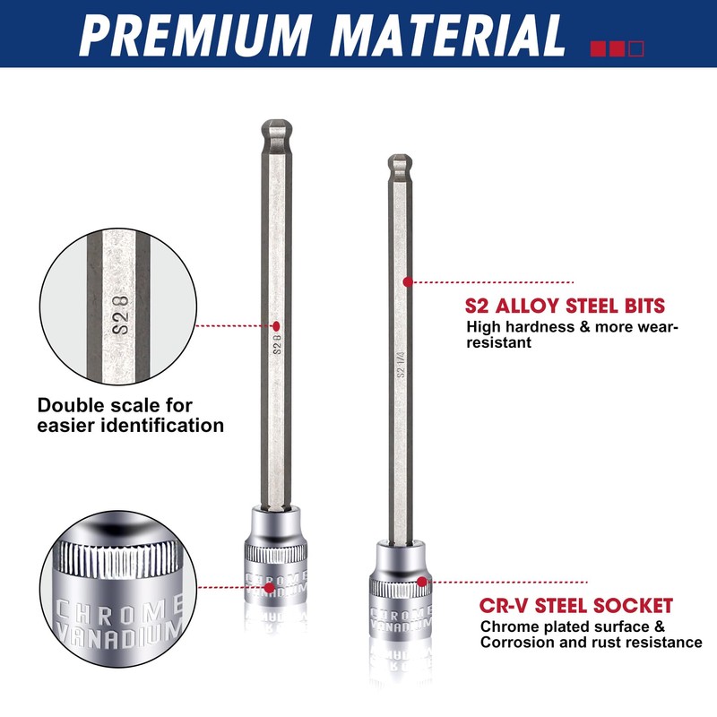 RIZOM 20-Piece 3/8 Inch Drive Long Ball End Hex Bit