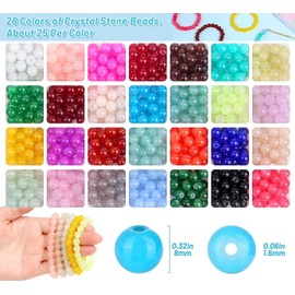 700 pcs 8mm Glass Beads for Jewelry Making, 28 Colors Round Glass Beads Bracelet Making Kit Crystal Gemstone Beads for DIY Craft Necklace Bracelet Earring Phone Lanyard