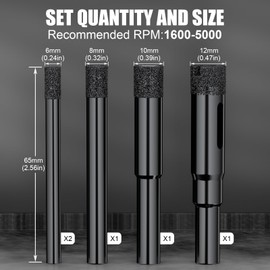 Diamond Drill Bit Set, 6mm to 12mm, 5-Piece Professional Grade, Black