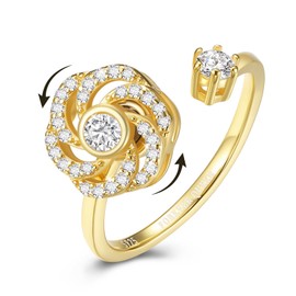 FOREVER QUEEN 925 Sterling Silver Anxiety Ring for Women - Windmill Fidget Ring for Anxiety and Stress Relief - Adjustable Open Band Spinner Ring for Anxiety Relief